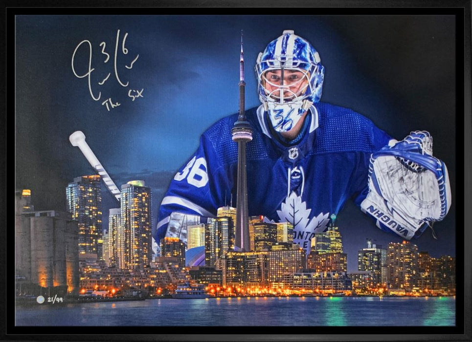 Jack Campbell Toronto Maple Leafs Signed Framed 20x29 Skyline Canvas LE/ 99