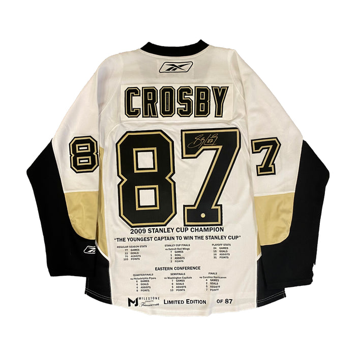 Sidney Crosby Signed Pittsburgh Penguins White Reebok 2009 Stanley Cup Milestone Jersey (Limited Edition of 87)
