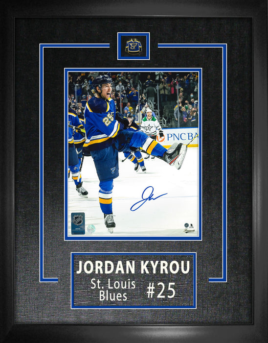 Jordan Kyrou St. Louis Blues Signed Framed 8x10 Celebrating Photo