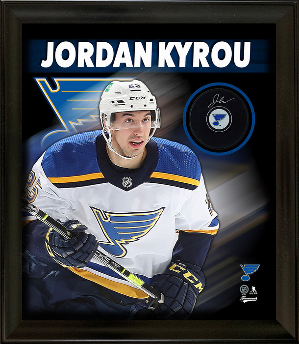 Jordan Kyrou Signed PhotoGlass Framed St. Louis Blues Puck