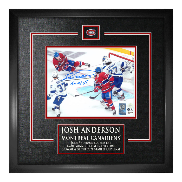 Josh Anderson Montreal Canadiens Signed Framed 8x10 Scoring Photo with "Gm 4 OT" Inscribed