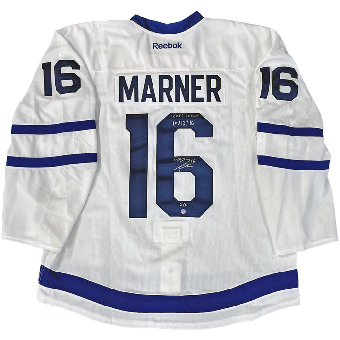 Mitch Marner Signed Toronto Maple Leafs White Team issued Reebok Jersey with "First game" Inscribed