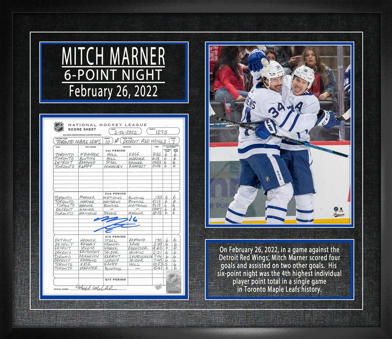 Mitch Marner Toronto Maple Leafs Signed Frame Six-Point Night Scoresheet