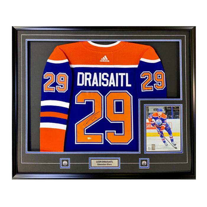 Leon Draisaitl Signed Framed Edmonton Oilers Alternate Blue Adidas Authentic Jersey