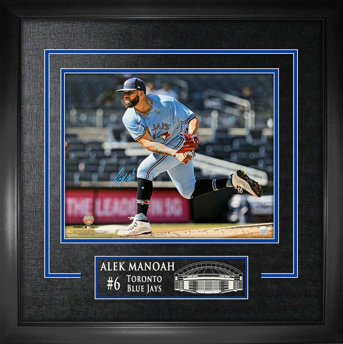 Alek Manoah Signed Framed Toronto Blue Jays 16x20 Light Blue Follow Through Action Photo