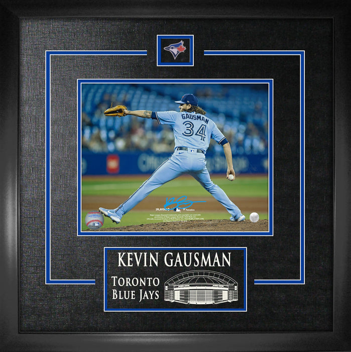 Kevin Gausman Signed Framed 8x10 Toronto Blue Jays Light Blue Wind Up Back view Photo