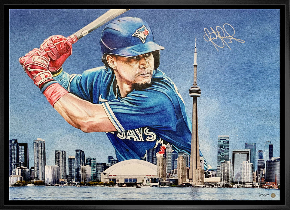 Santiago Espinal Signed 20x29 Framed Canvas Jays Blue-H Skyline LE/50