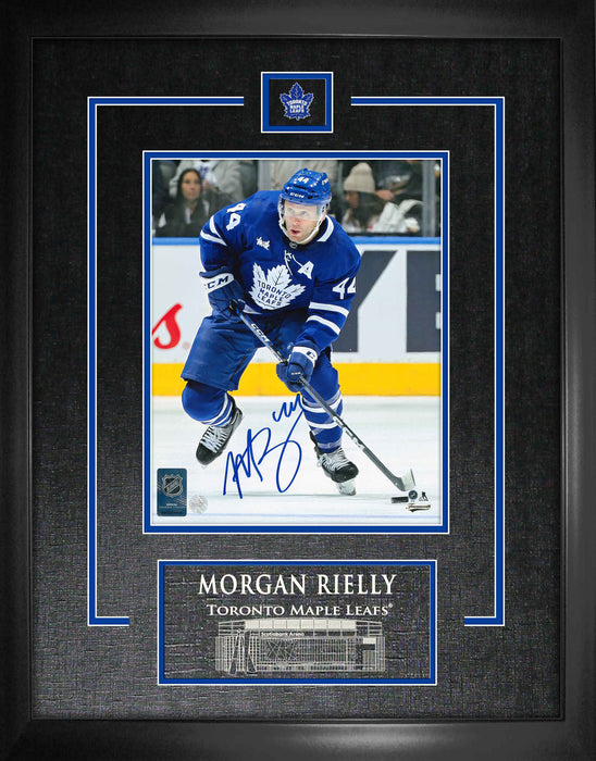 Morgan Rielly Signed Framed Toronto Maple Leafs Blue Carrying Puck 8x10 Photo