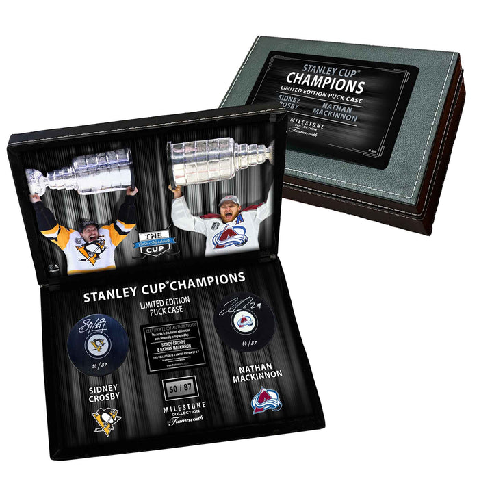 Sidney Crosby and Nathan MacKinnon Signed Pucks in Stanley Cup Champions Point Deluxe Case (Limited Edition of 87)