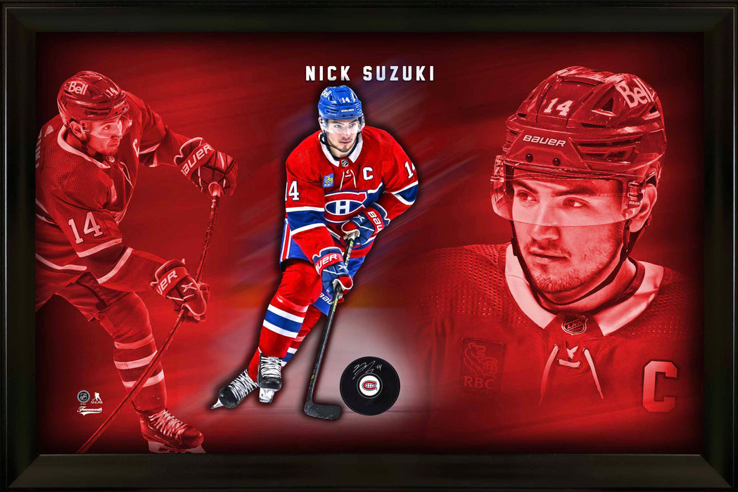 Nick Suzuki Signed Puck in a PhotoGlass Framed Canadiens