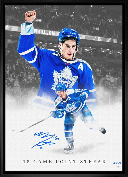 Mitch Marner Signed Framed 20x29 Toronto Maple Leafs 18-Game Point Streak Spotlight Canvas (Limited Edition of 116)