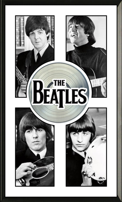 Beatles Framed Black and White Close-Ups With Platinum LP