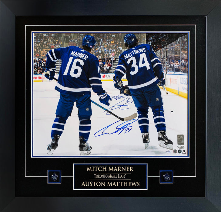 Auston Matthews and Mitch Marner Signed 16x20 Etched Mat Maple Leafs Backview-H L/E 16