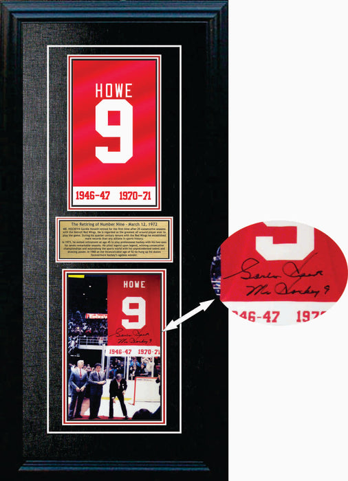Gordie Howe Signed 8x10 Framed With Replica Retirement Banner - Frameworth Sports USA